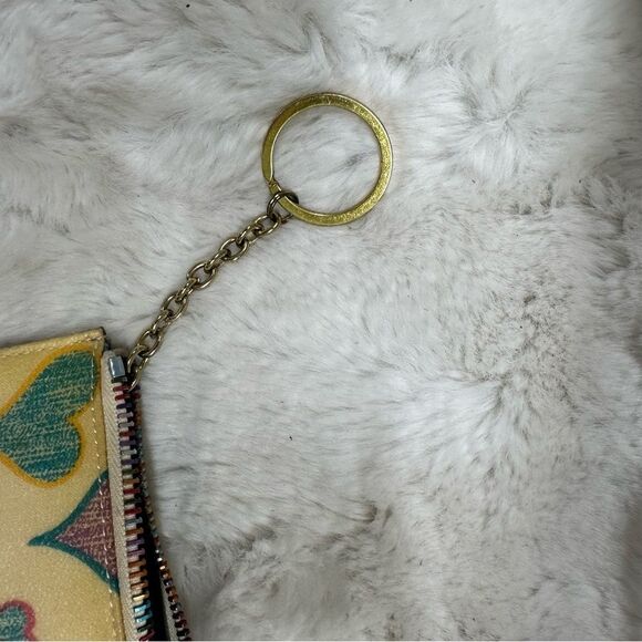 Dooney & Bourke Yellow With Colored Heart Print Key Holder Wristlet - Picture 3 of 8